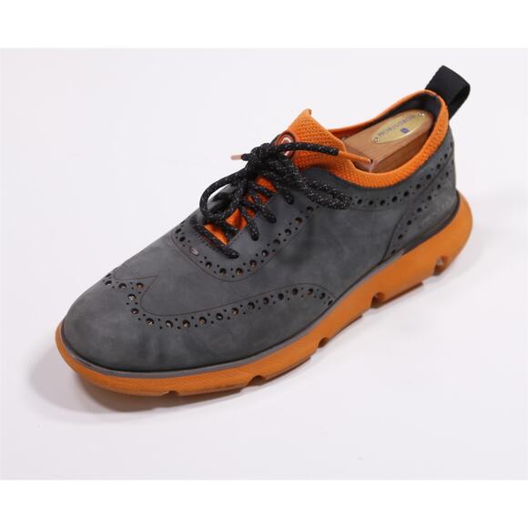 Cole Haan 4.ZERØGRAND Gray Orange Wingtip Nubuck Suede Dress Shoes 8.5 M - Picture 1 of 11